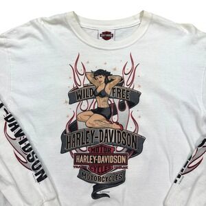 Harley Davidson Shirt Men's Large White Long Sleeve Wild Free Tampa Florida